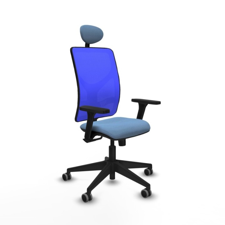 Motilla sincro malla azul bali azul cielo brazos 3D base piramidal cabecero fijo ruedas 65mm engomadas