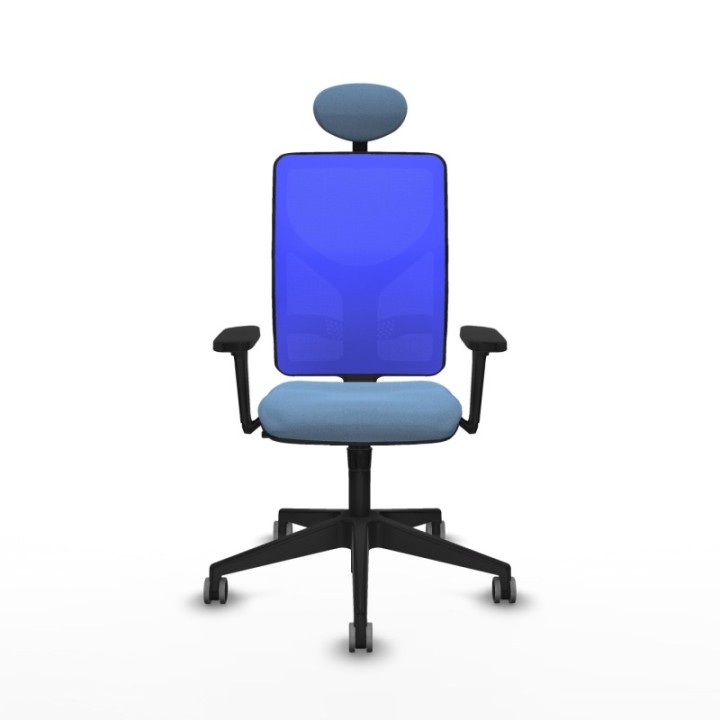 Motilla sincro malla azul bali azul cielo brazos 3D base piramidal cabecero fijo ruedas 65mm engomadas