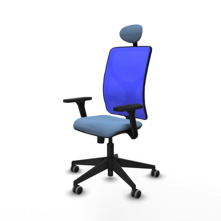 Motilla sincro malla azul bali azul cielo brazos 3D base piramidal cabecero fijo ruedas 65mm engomadas