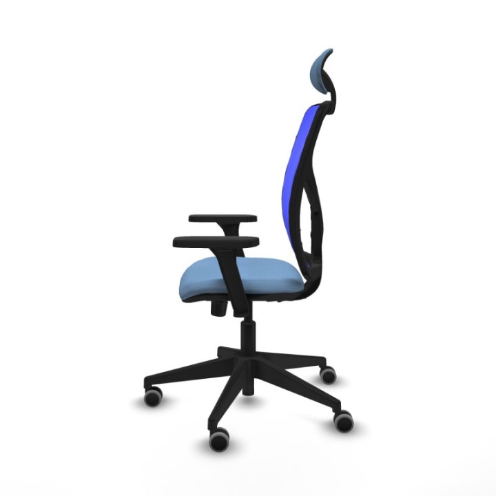 Motilla sincro malla azul bali azul cielo brazos 3D base piramidal cabecero fijo ruedas 65mm engomadas