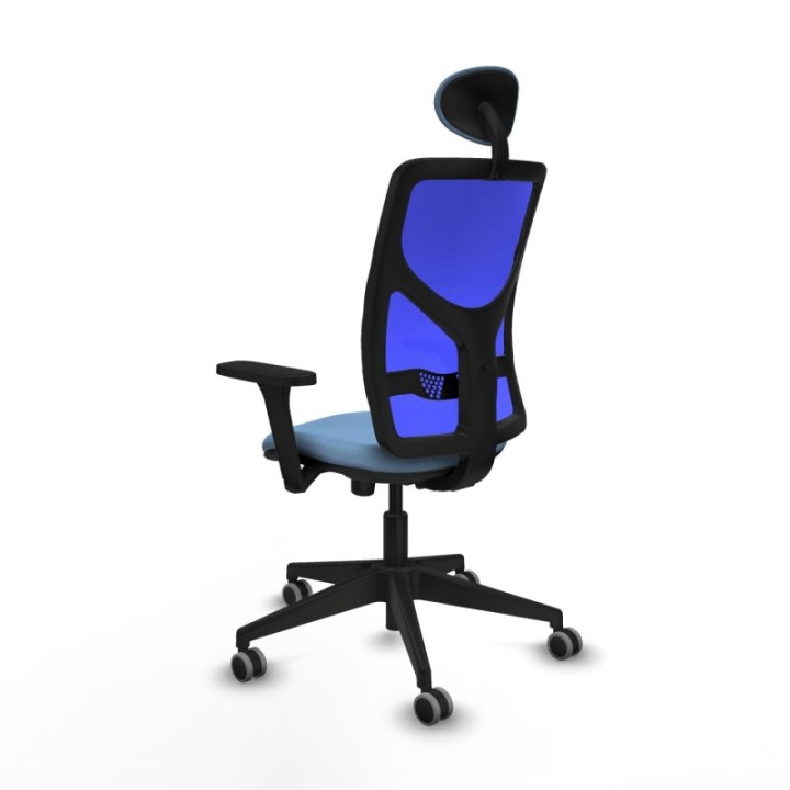 Motilla sincro malla azul bali azul cielo brazos 3D base piramidal cabecero fijo ruedas 65mm engomadas