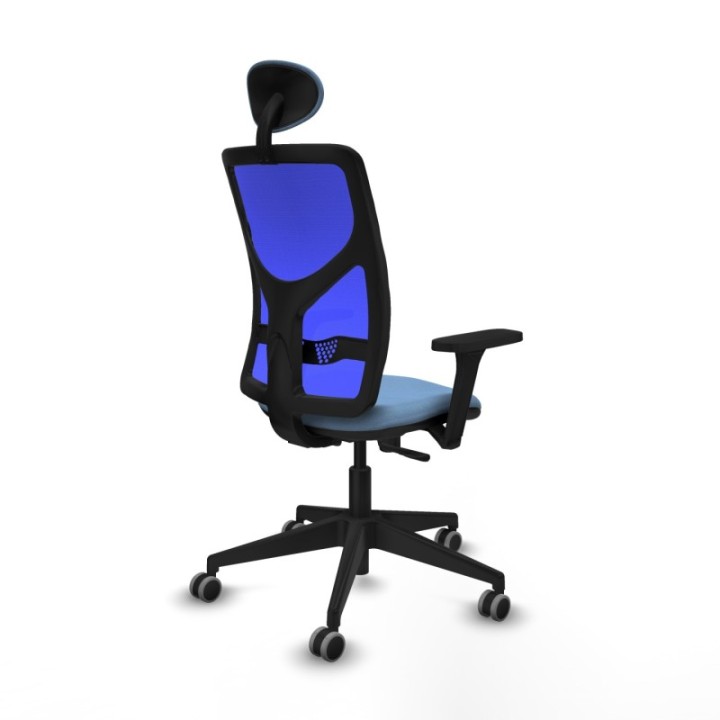 Motilla sincro malla azul bali azul cielo brazos 3D base piramidal cabecero fijo ruedas 65mm engomadas