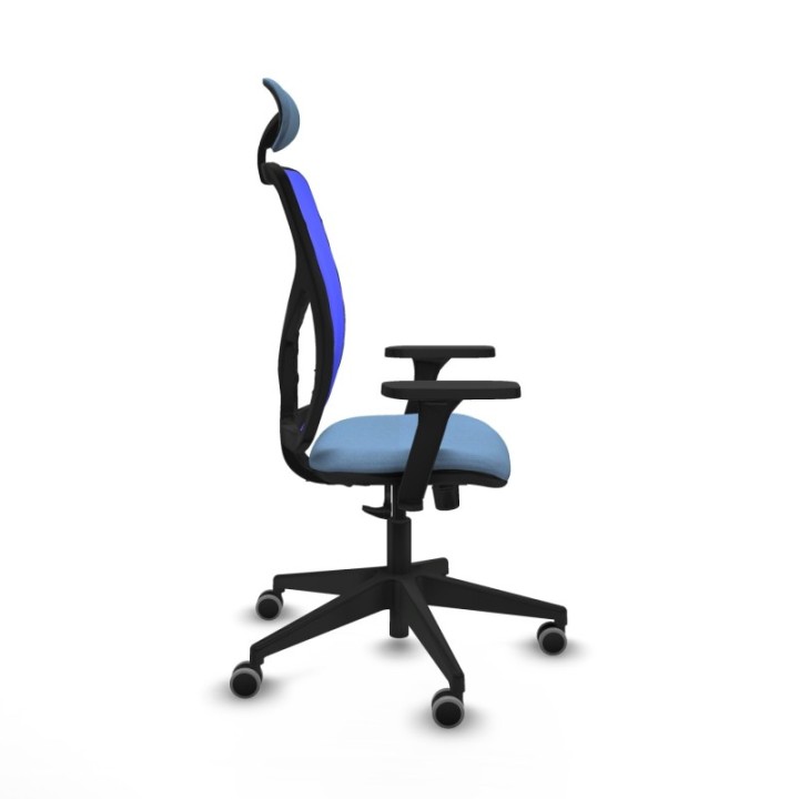 Motilla sincro malla azul bali azul cielo brazos 3D base piramidal cabecero fijo ruedas 65mm engomadas