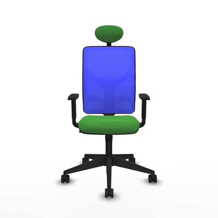 Motilla sincro malla azul bali verde brazos 1D base piramidal cabecero fijo ruedas 65mm nailon