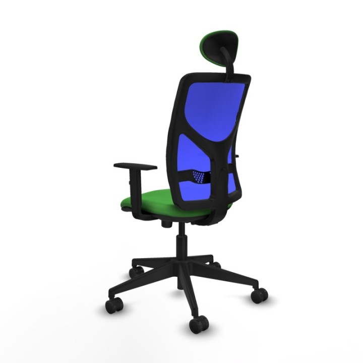 Motilla sincro malla azul bali verde brazos 1D base piramidal cabecero fijo ruedas 65mm nailon