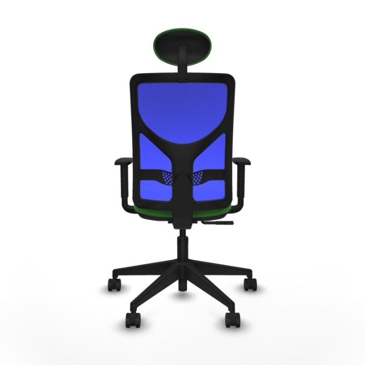 Motilla sincro malla azul bali verde brazos 1D base piramidal cabecero fijo ruedas 65mm nailon