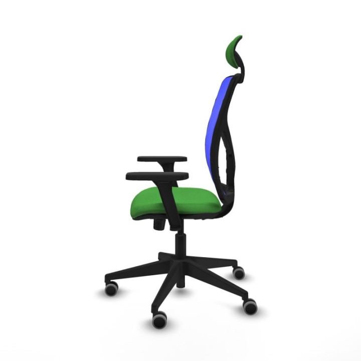 Motilla sincro malla azul bali verde brazos 3D base piramidal cabecero fijo ruedas 65mm engomadas