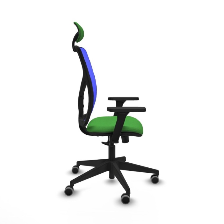 Motilla sincro malla azul bali verde brazos 3D base piramidal cabecero fijo ruedas 65mm engomadas