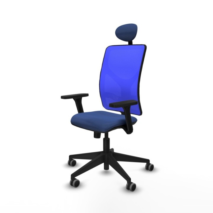 Motilla sincro malla azul bali azul marino brazos 3D base piramidal cabecero fijo ruedas 65mm engomadas