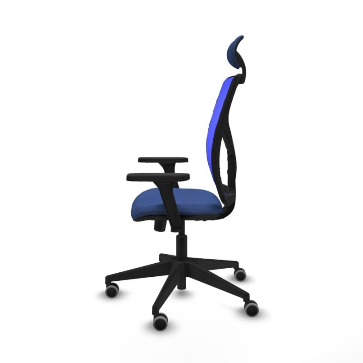 Motilla sincro malla azul bali azul marino brazos 3D base piramidal cabecero fijo ruedas 65mm engomadas