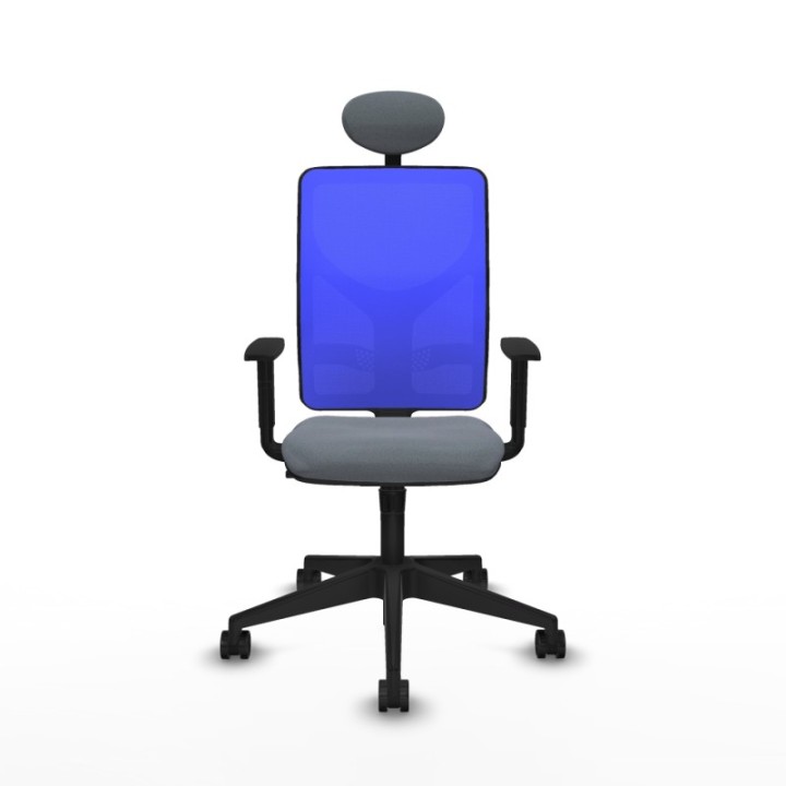 Motilla sincro malla azul bali gris brazos 1D base piramidal cabecero fijo ruedas 65mm nailon