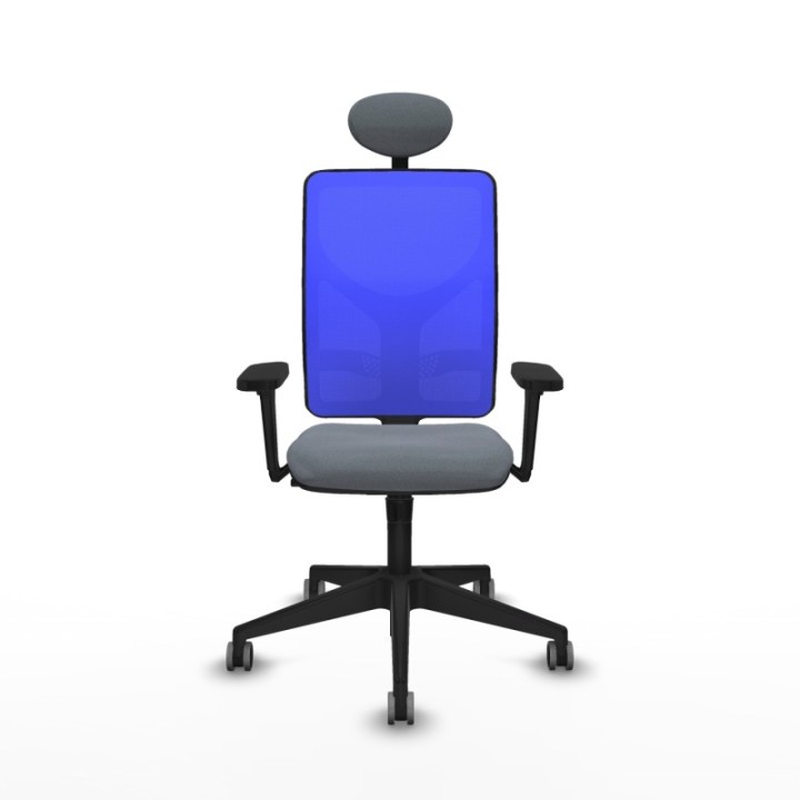 Motilla sincro malla azul bali gris brazos 3D base piramidal cabecero fijo ruedas 65mm engomadas