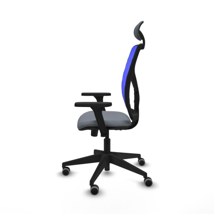 Motilla sincro malla azul bali gris brazos 3D base piramidal cabecero fijo ruedas 65mm engomadas