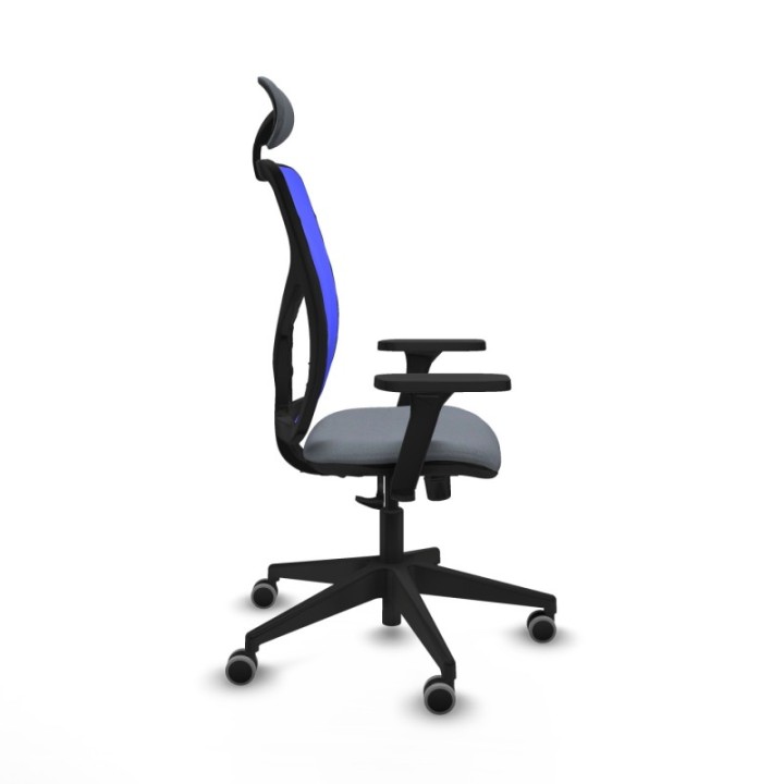 Motilla sincro malla azul bali gris brazos 3D base piramidal cabecero fijo ruedas 65mm engomadas