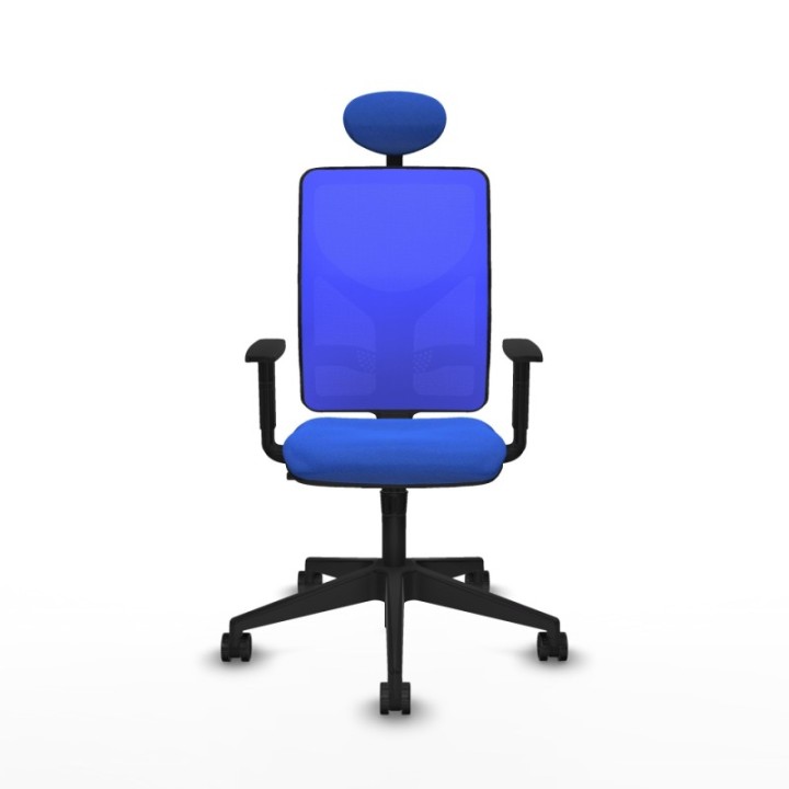 Motilla sincro malla azul bali azul brazos 1D base piramidal cabecero fijo ruedas 65mm nailon