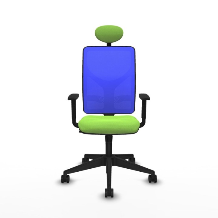 Motilla sincro malla azul bali pistacho brazos 1D base piramidal cabecero fijo ruedas 65mm nailon