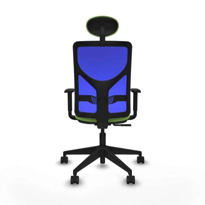 Motilla sincro malla azul bali pistacho brazos 1D base piramidal cabecero fijo ruedas 65mm nailon