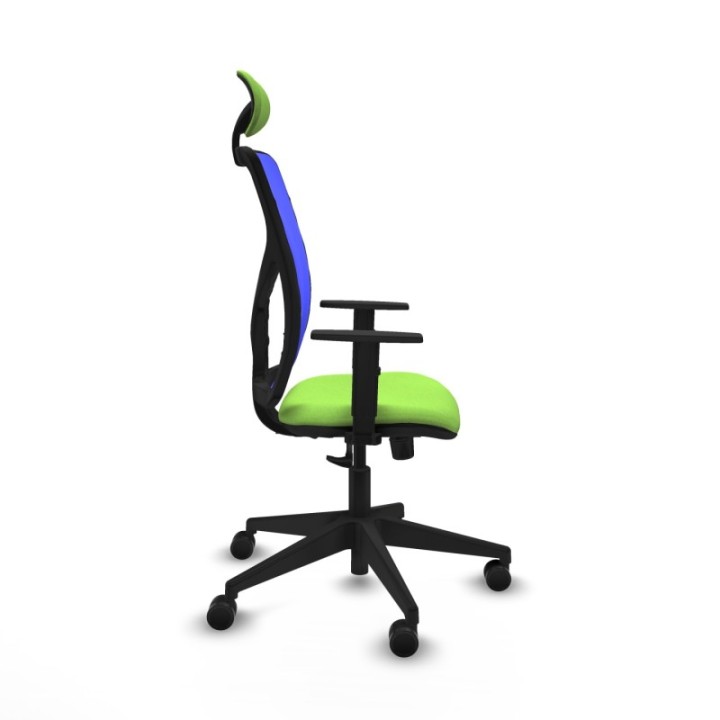 Motilla sincro malla azul bali pistacho brazos 1D base piramidal cabecero fijo ruedas 65mm nailon