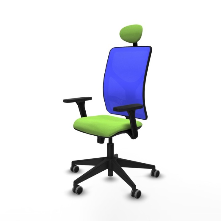 Motilla sincro malla azul bali pistacho brazos 3D base piramidal cabecero fijo ruedas 65mm engomadas