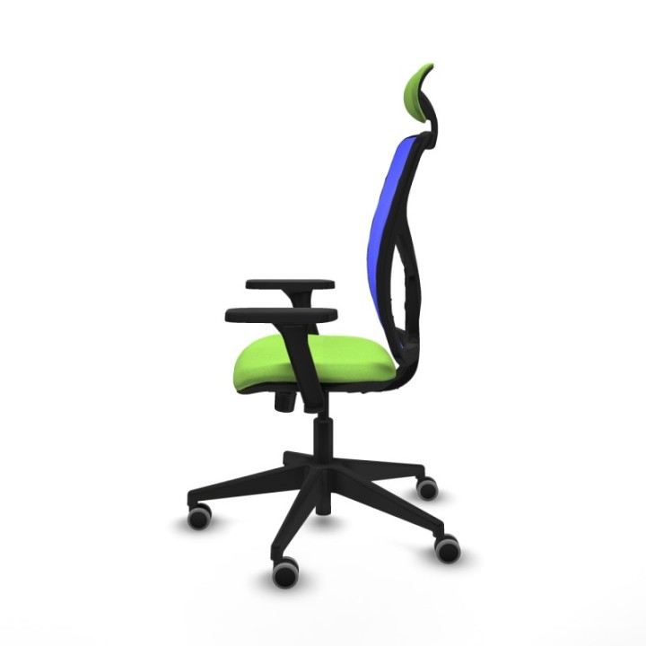 Motilla sincro malla azul bali pistacho brazos 3D base piramidal cabecero fijo ruedas 65mm engomadas