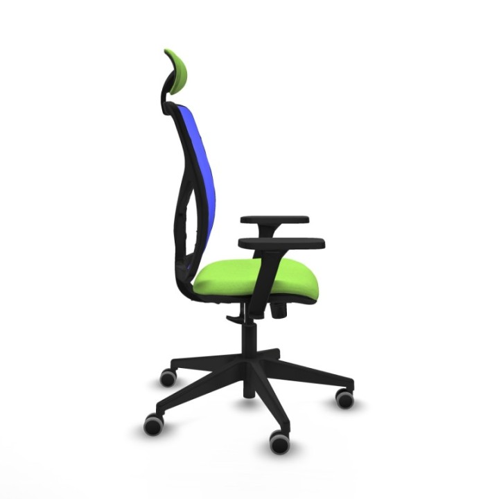 Motilla sincro malla azul bali pistacho brazos 3D base piramidal cabecero fijo ruedas 65mm engomadas