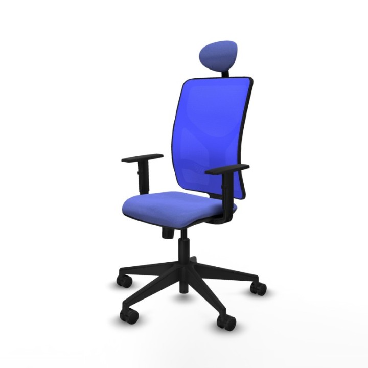 Motilla sincro malla azul bali azul claro brazos 1D base piramidal cabecero fijo ruedas 65mm nailon