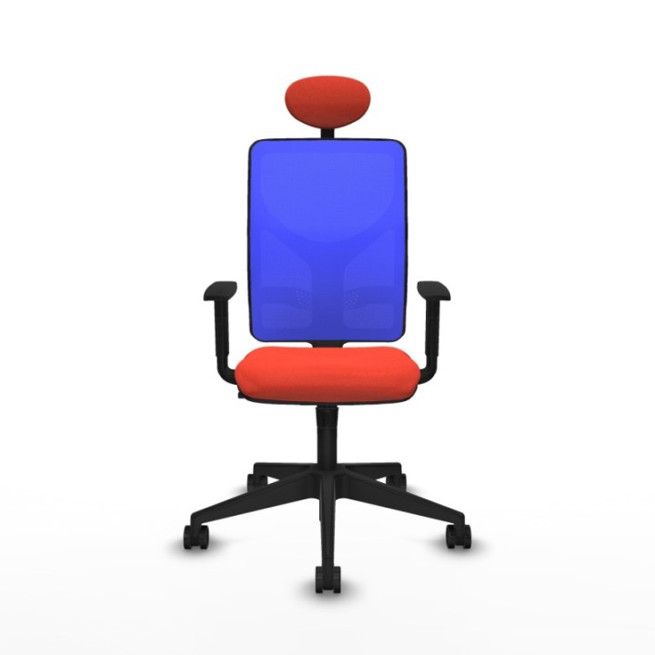 Motilla sincro malla azul bali naranja oscuro brazos 1D base piramidal cabecero fijo ruedas 65mm nailon