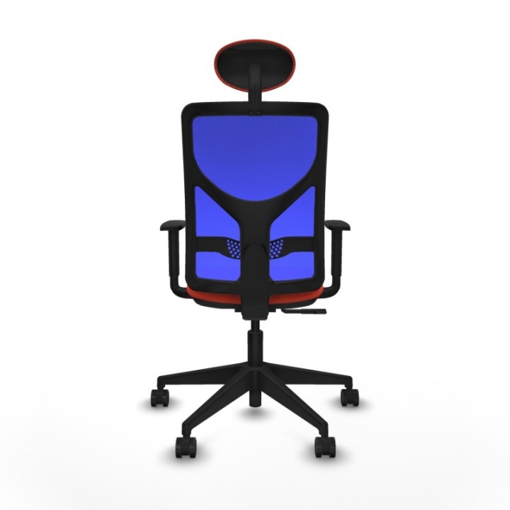 Motilla sincro malla azul bali naranja oscuro brazos 1D base piramidal cabecero fijo ruedas 65mm nailon