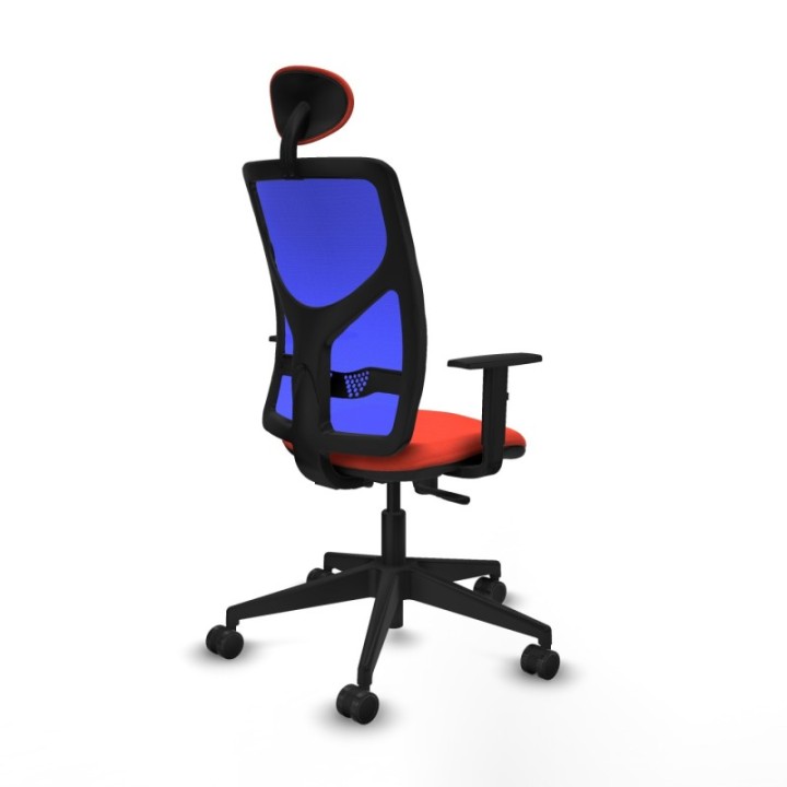 Motilla sincro malla azul bali naranja oscuro brazos 1D base piramidal cabecero fijo ruedas 65mm nailon