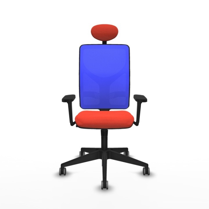 Motilla sincro malla azul bali naranja oscuro brazos 3D base piramidal cabecero fijo ruedas 65mm engomadas