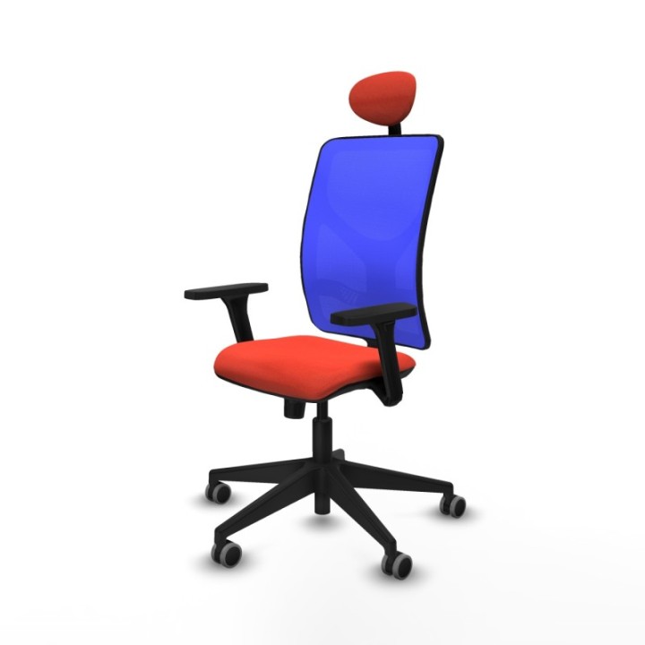 Motilla sincro malla azul bali naranja oscuro brazos 3D base piramidal cabecero fijo ruedas 65mm engomadas