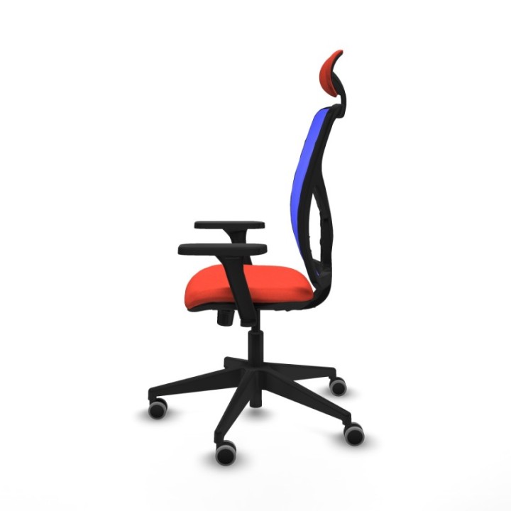 Motilla sincro malla azul bali naranja oscuro brazos 3D base piramidal cabecero fijo ruedas 65mm engomadas