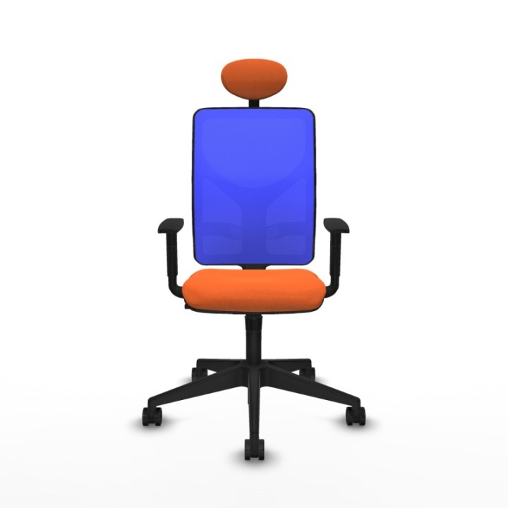 Motilla sincro malla azul bali naranja brazos 1D base piramidal cabecero fijo ruedas 65mm nailon