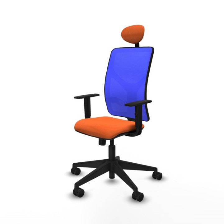 Motilla sincro malla azul bali naranja brazos 1D base piramidal cabecero fijo ruedas 65mm nailon