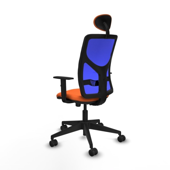 Motilla sincro malla azul bali naranja brazos 1D base piramidal cabecero fijo ruedas 65mm nailon