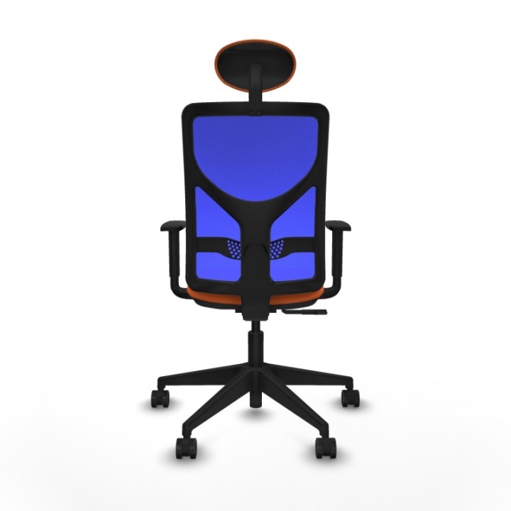 Motilla sincro malla azul bali naranja brazos 1D base piramidal cabecero fijo ruedas 65mm nailon