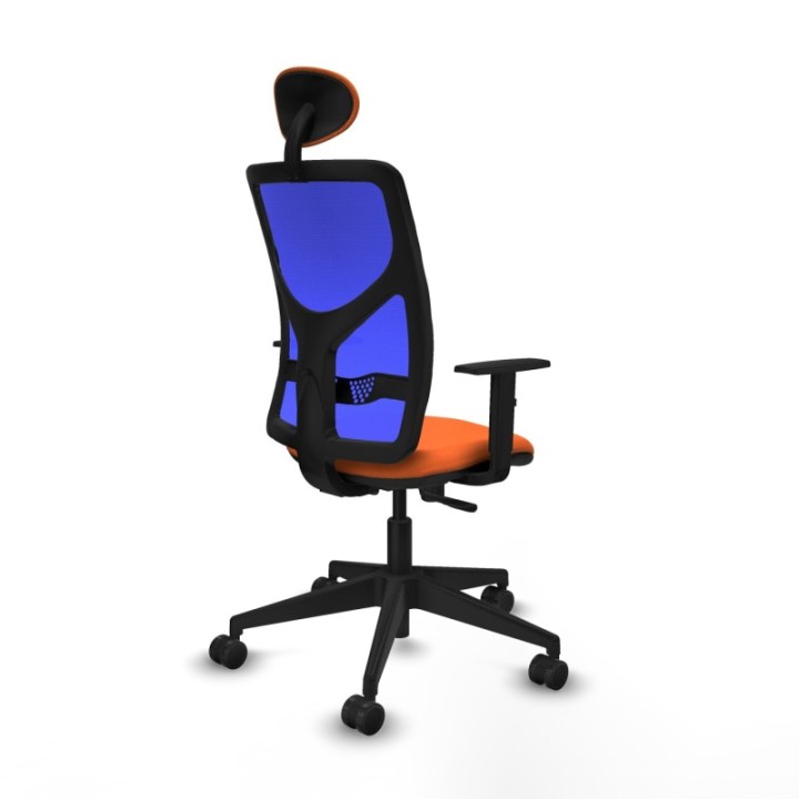 Motilla sincro malla azul bali naranja brazos 1D base piramidal cabecero fijo ruedas 65mm nailon