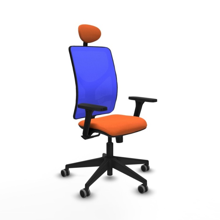 Motilla sincro malla azul bali naranja brazos 3D base piramidal cabecero fijo ruedas 65mm engomadas