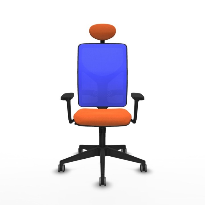 Motilla sincro malla azul bali naranja brazos 3D base piramidal cabecero fijo ruedas 65mm engomadas