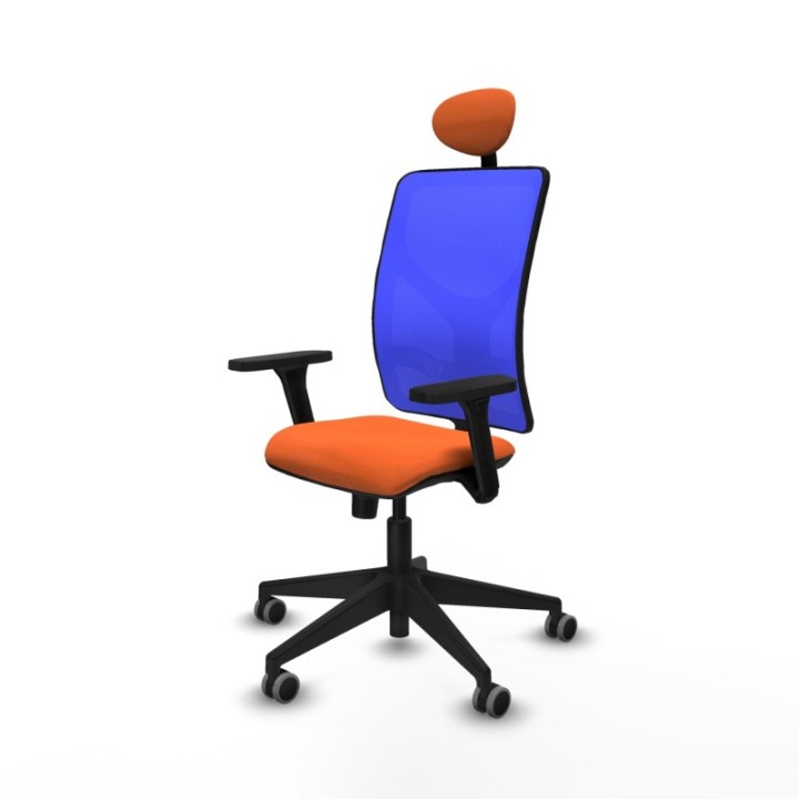 Motilla sincro malla azul bali naranja brazos 3D base piramidal cabecero fijo ruedas 65mm engomadas