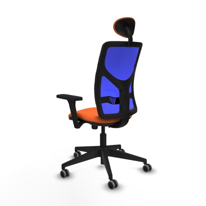 Motilla sincro malla azul bali naranja brazos 3D base piramidal cabecero fijo ruedas 65mm engomadas