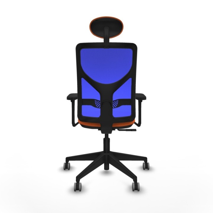 Motilla sincro malla azul bali naranja brazos 3D base piramidal cabecero fijo ruedas 65mm engomadas