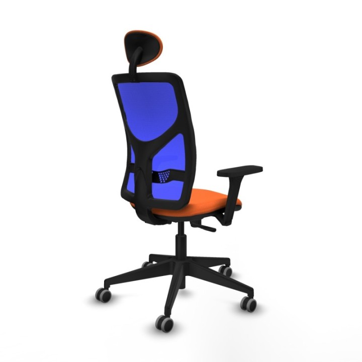 Motilla sincro malla azul bali naranja brazos 3D base piramidal cabecero fijo ruedas 65mm engomadas