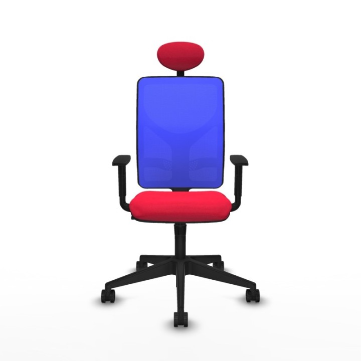 Motilla sincro malla azul bali rojo brazos 1D base piramidal cabecero fijo ruedas 65mm nailon