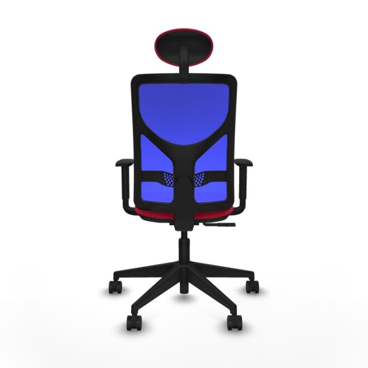 Motilla sincro malla azul bali rojo brazos 1D base piramidal cabecero fijo ruedas 65mm nailon