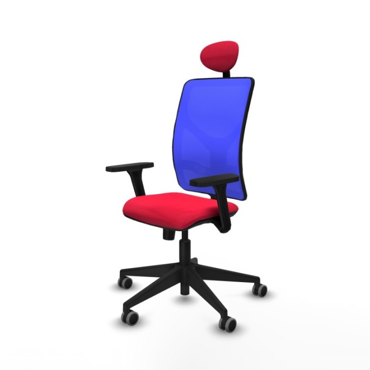 Motilla sincro malla azul bali rojo brazos 3D base piramidal cabecero fijo ruedas 65mm engomadas