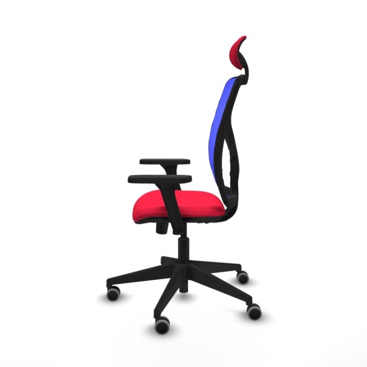 Motilla sincro malla azul bali rojo brazos 3D base piramidal cabecero fijo ruedas 65mm engomadas