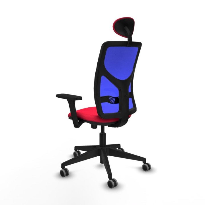 Motilla sincro malla azul bali rojo brazos 3D base piramidal cabecero fijo ruedas 65mm engomadas