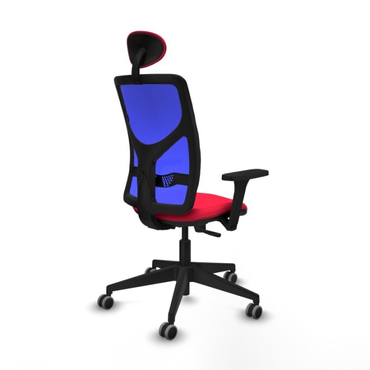 Motilla sincro malla azul bali rojo brazos 3D base piramidal cabecero fijo ruedas 65mm engomadas