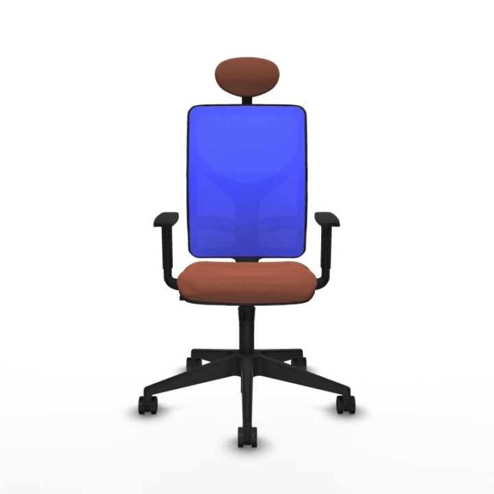 Motilla sincro malla azul bali marrón brazos 1D base piramidal cabecero fijo ruedas 65mm nailon